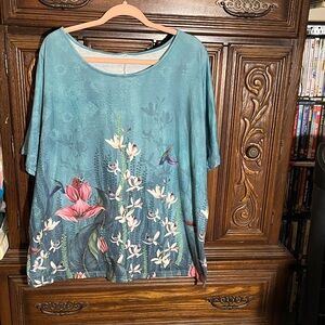 Floral Print Women's Top - Blue and Pink